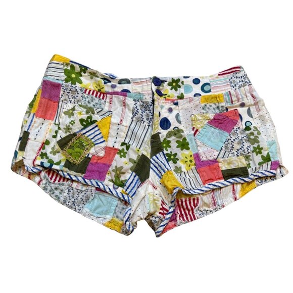 Y2K Free People Patchwork Shorts Colorful Boho Cotton Size 12 - Picture 1 of 6